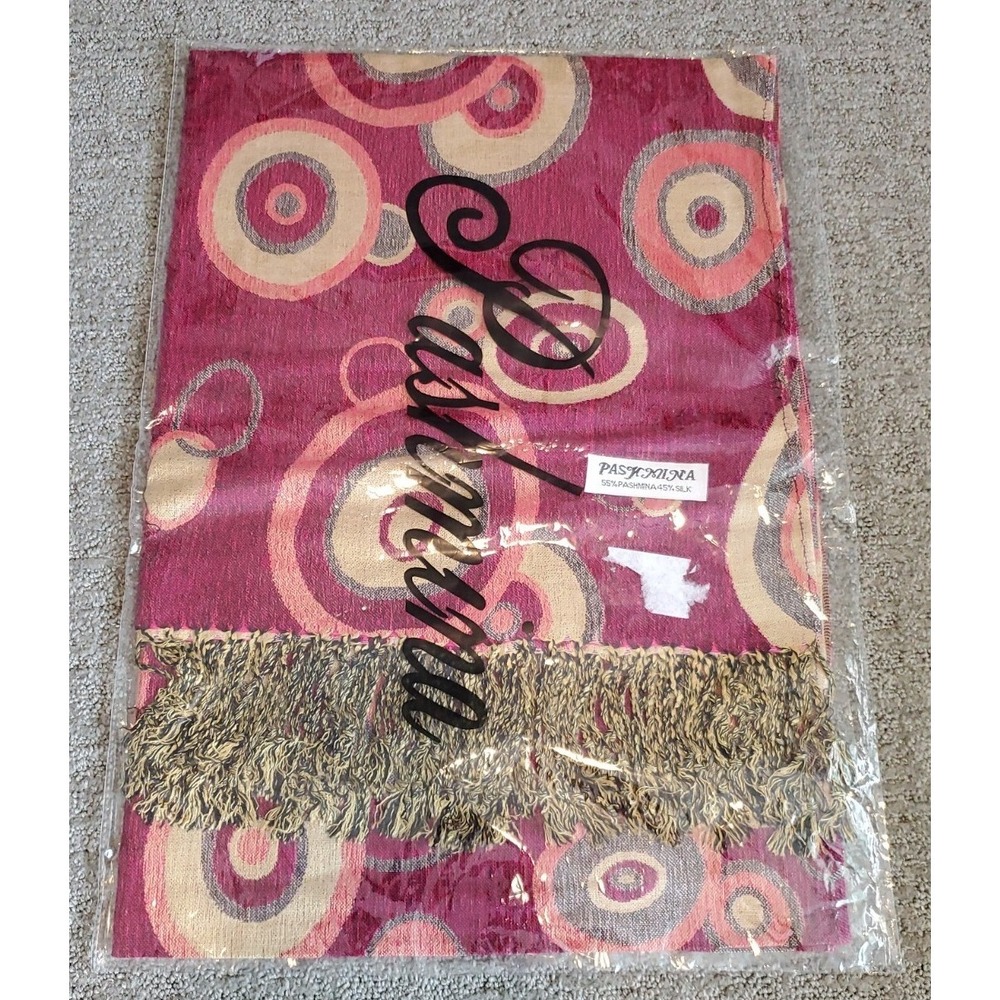 PASHMINA Silk Scarf Shawl Wrap‎ Fringe 72" x 28" Geometric Dark Red Maroon